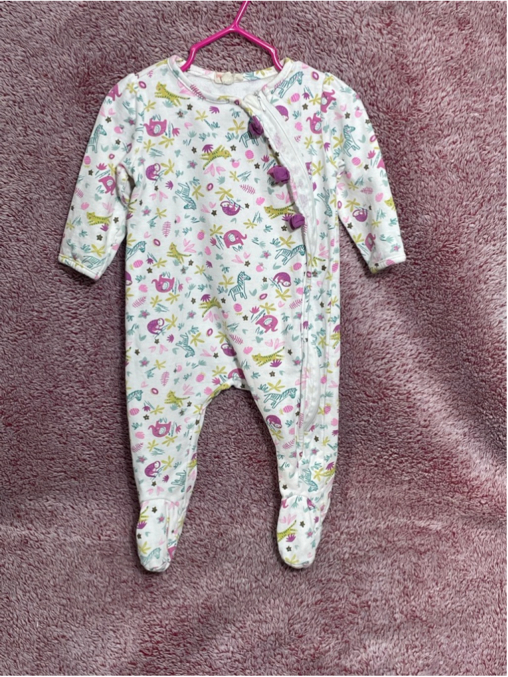 Du Pareil Au Meme Footies sleeper Girls 9m White Pink Animal Print